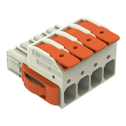 1 iletkenli dişi fiş; kol; Push-in CAGE CLAMP®; 16 mm²; Pin aralığı 10,16 mm; 4 kutuplu; Hatalı eşlemeye karşı %100 korumalı; Yanal kilitleme kolları; Gümüş kaplama kontaklar; 16,00 mm²; açık gri