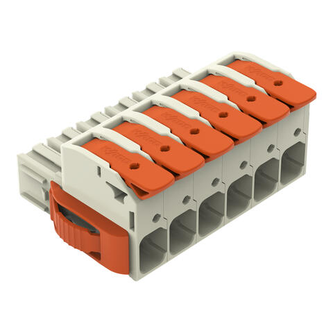 gniazdo 1-przewodowe; dźwignia; Push-in CAGE CLAMP®; 16 mm²; raster 10,16 mm; 6-bieg.; 100% ochrona przed błędnym połączeniem; boczne zaczepy ryglujące; zestyki posrebrzane; 16,00 mm²; jasnoszary