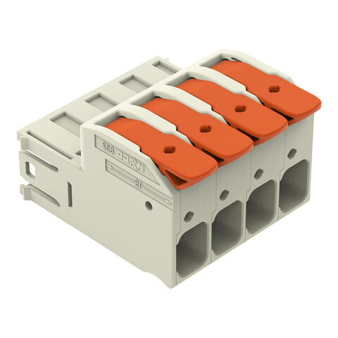 1 iletkenli erkek konnektör; kol; Push-in CAGE CLAMP®; 16 mm²; Pin aralığı 10,16 mm; 4 kutuplu; Hatalı eşlemeye karşı %100 korumalı; Gümüş kaplama kontaklar; 16,00 mm²; açık gri