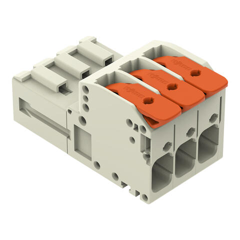 1-conductor male connector; lever; Push-in CAGE CLAMP®; 10 mm²; Pin spacing 7.62 mm; 3-pole; 100% protected against mismating; 10,00 mm²; light gray