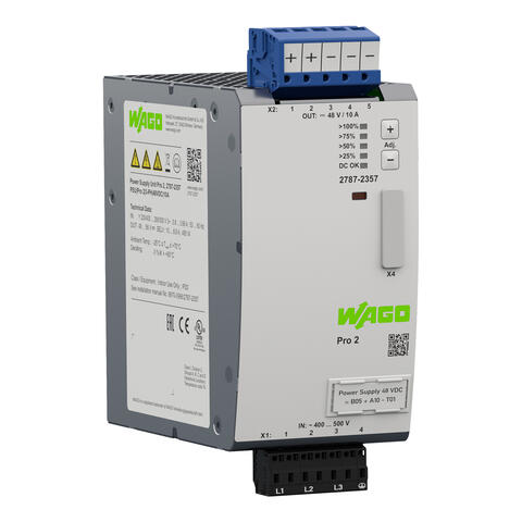 Power supply; Pro 2; 3-phase; 48 VDC output voltage; 10 A output current; TopBoost + PowerBoost; communication capability