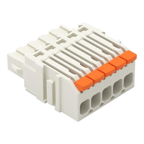 gniazdo 1-przewodowe; dźwignia; Push-in CAGE CLAMP®; 1,5 mm²; raster 3,5 mm; 5-bieg.; 100% ochrona przed błędnym połączeniem; 1,50 mm²; jasnoszary