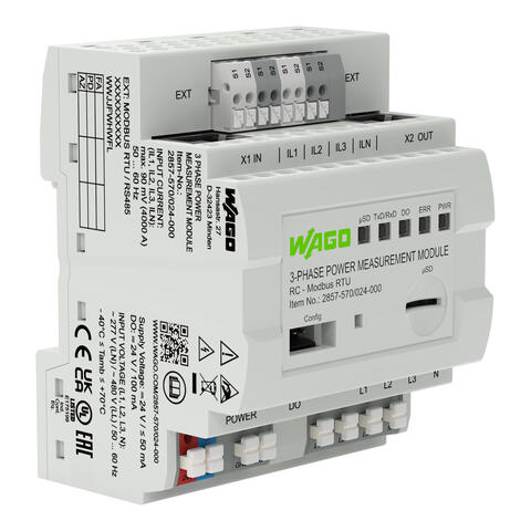 3-Phase Power Measurement Module; 3x277/480 V/RC; Modbus RTU; Digital output; Configuration via software; Supply voltage: 24 VDC