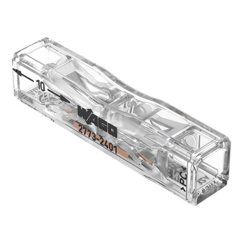 Durchgangsverbinder zum Stecken; für ein- und mehrdrähtige Leiter; max. 4 mm²; 2 Leiter; Gehäusefarbe transparent; Deckelfarbe transparent; Umgebungstemperatur max. 85 °C (T85); 4,00 mm²; transparent