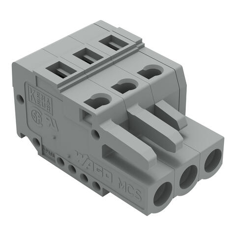 Female plug; 3-pole; 12 AWG max; pin spacing 5 mm; 1 conductor per pole; gray